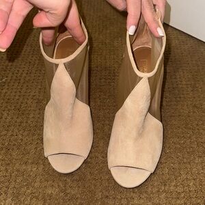 Aquazzura cream mesh suede booties